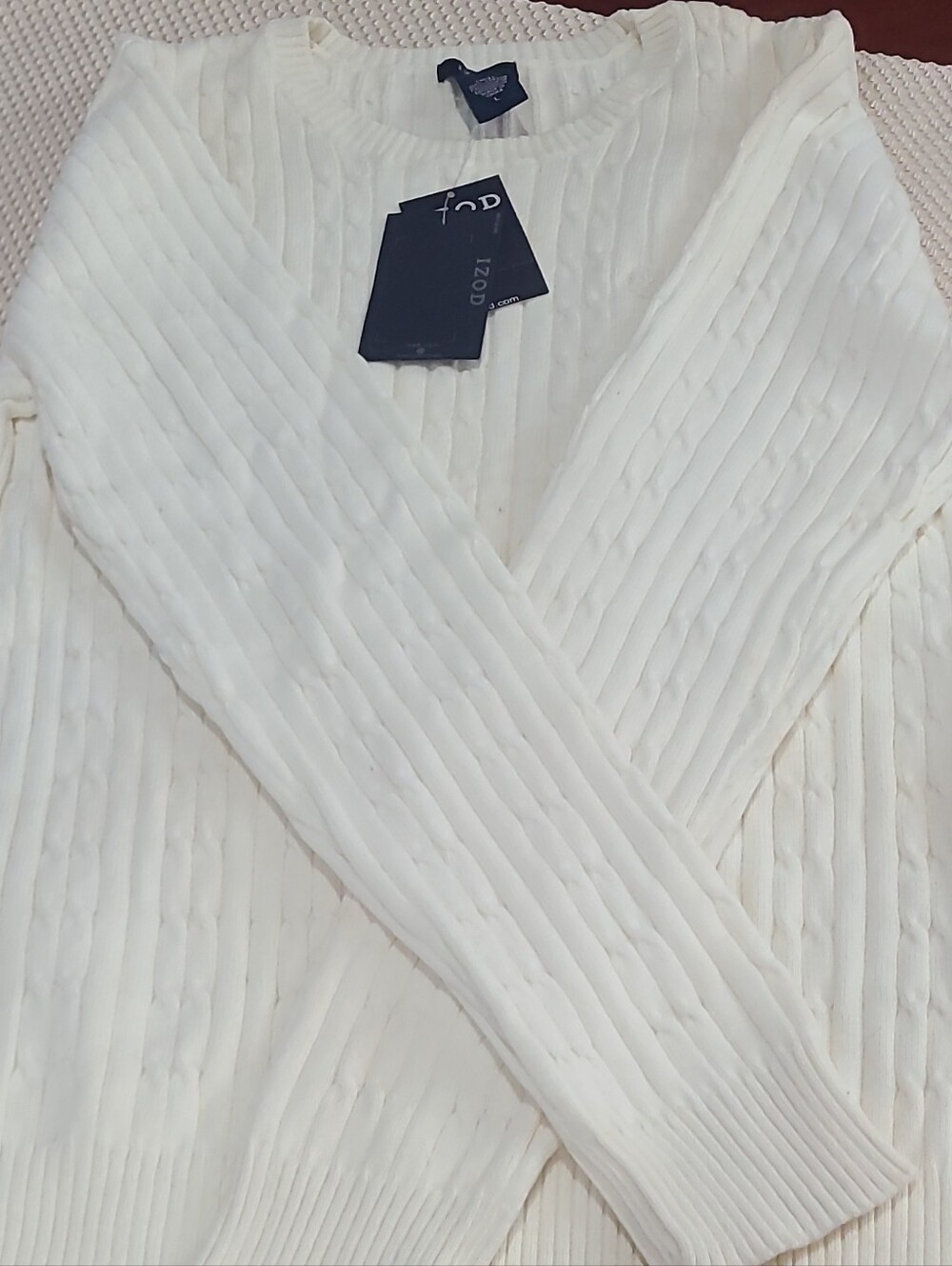 Izod Women’s Cream Cable-Texture Crewneck Sweater SizePL